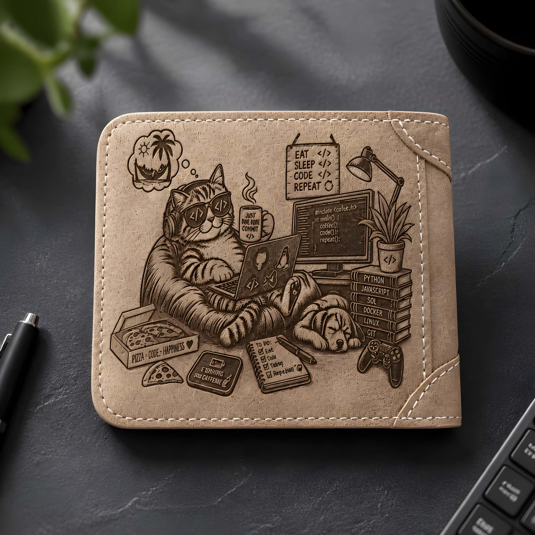 Personalised Engraved Brown Faux Leather Wallet – Custom Design & Text