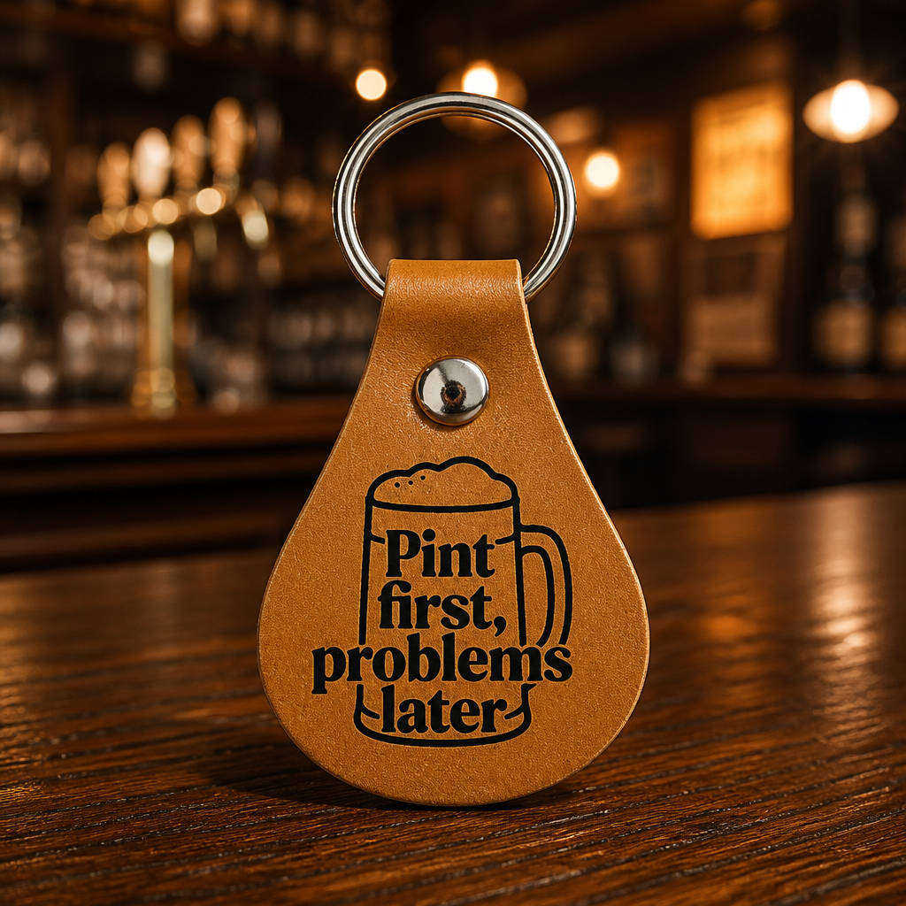 Personalised Engraved Teardrop Faux Leather Keyring – Custom Design & Text